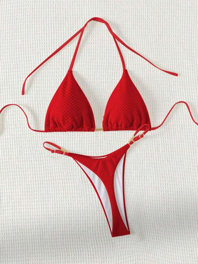 Swim 2025 Women Summer Beach Solid Color Halter Tie Sexy Bikini Swimwear Set