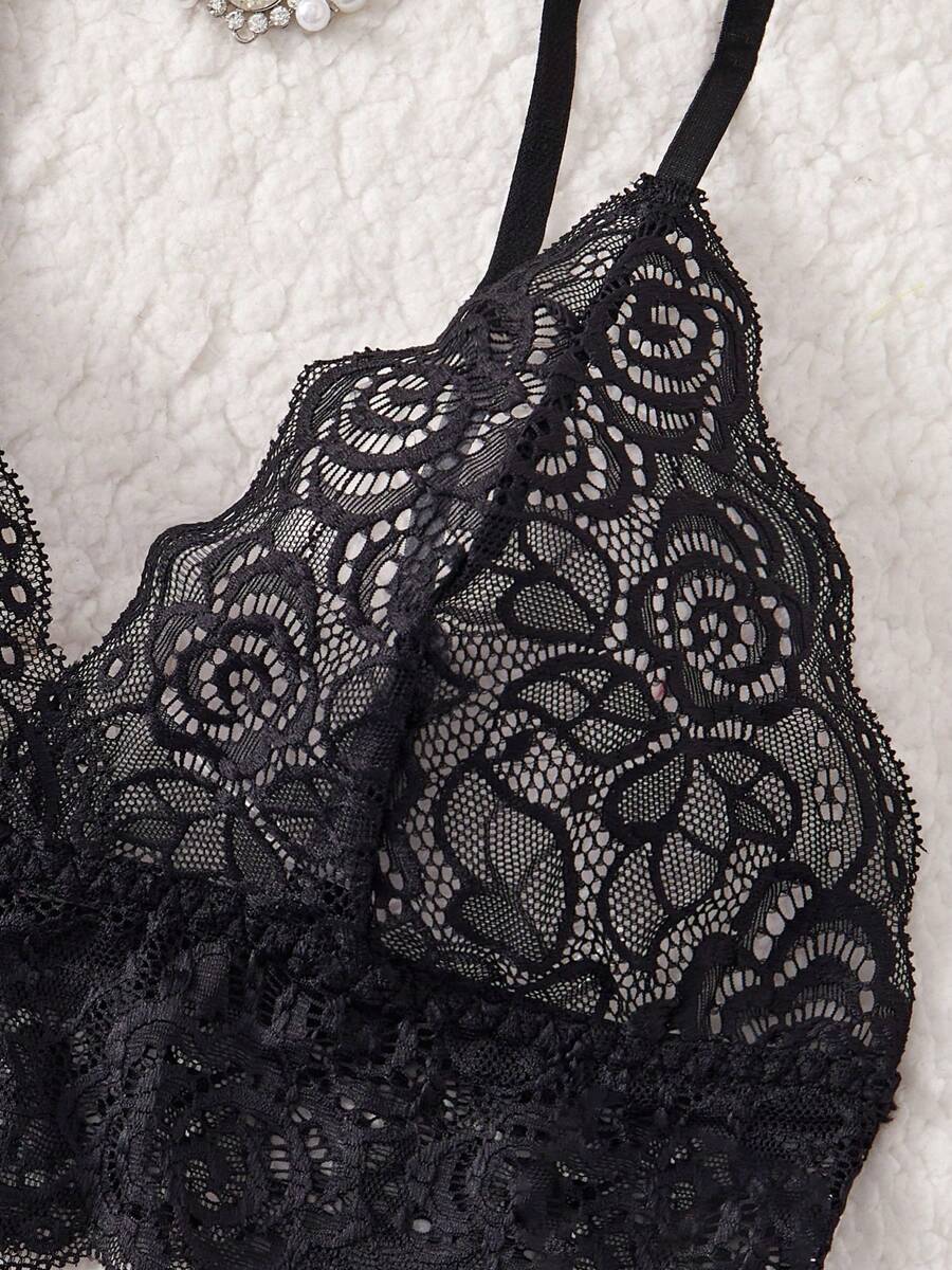 Deep V-Neck Lace Semi-Sheer Fashionable Charming Design Lingerie Set, Sexy Sleepwear For Women