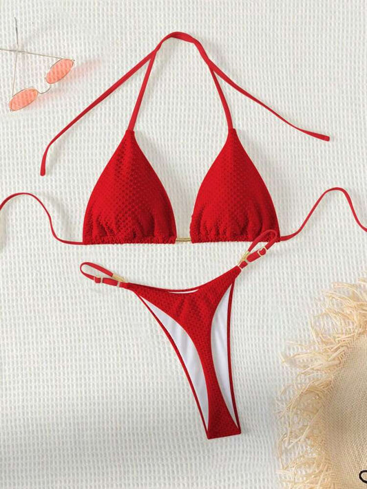 Swim 2025 Women Summer Beach Solid Color Halter Tie Sexy Bikini Swimwear Set