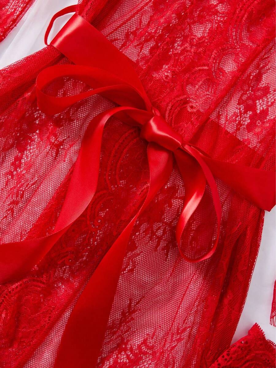 Deep V-Neck Lace Semi-Sheer Fashionable Charming Design Lingerie Set, Sexy Sleepwear For Women