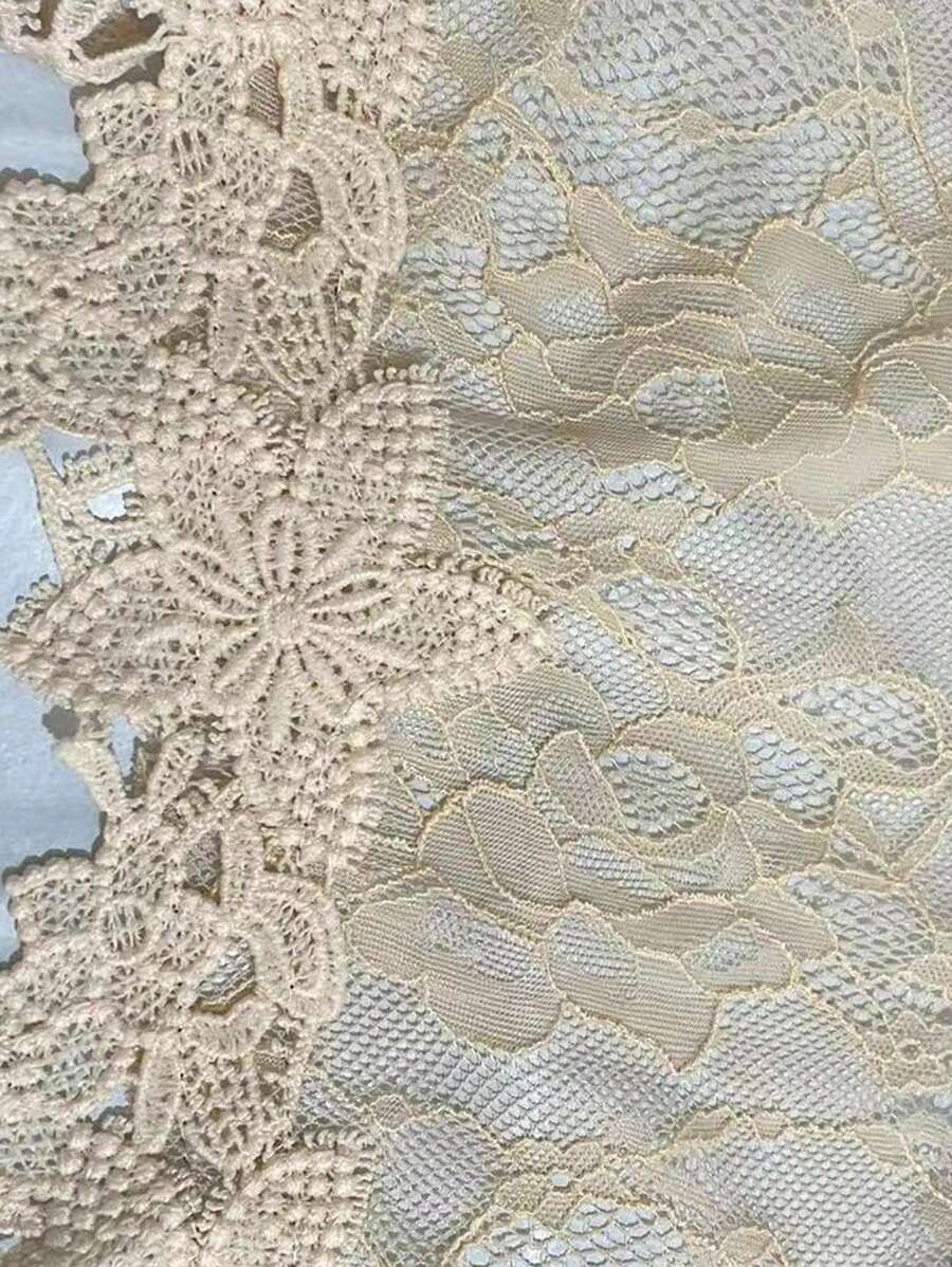 1pc Sexy Sleeveless Velvet & Lace Mini Slip Dress