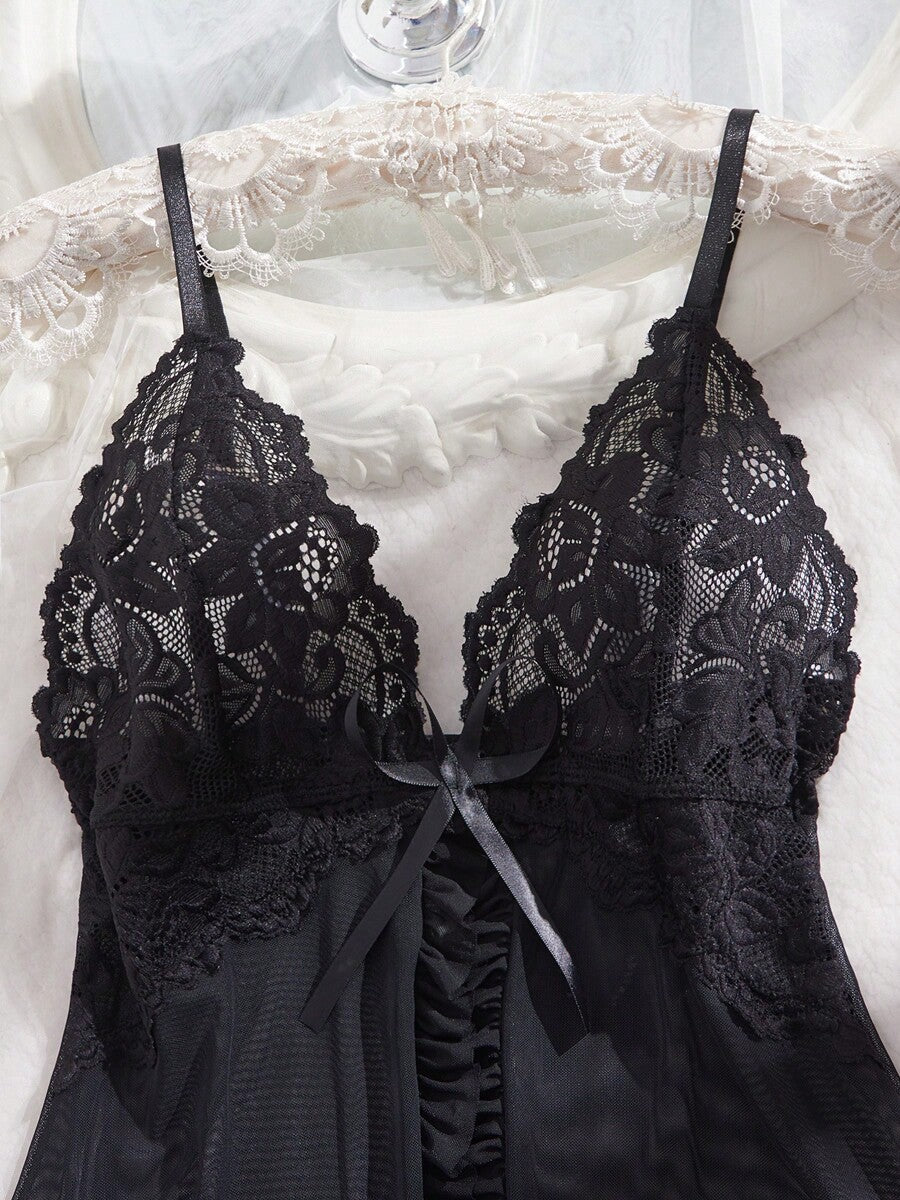 2pcs Lace Sexy Lingerie Set For Women, Suitable For Sleepwear And Loungewear