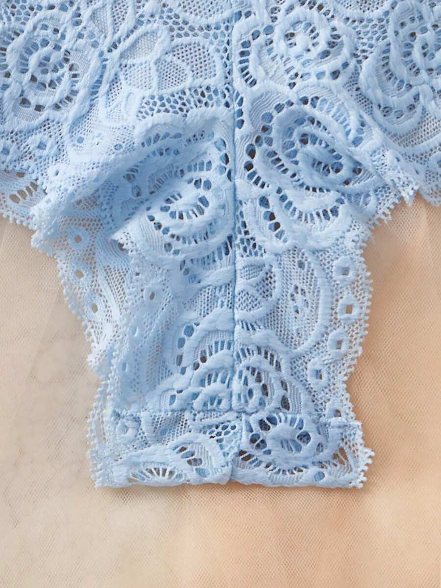 Deep V-Neck Lace Semi-Sheer Fashionable Charming Design Lingerie Set, Sexy Sleepwear For Women