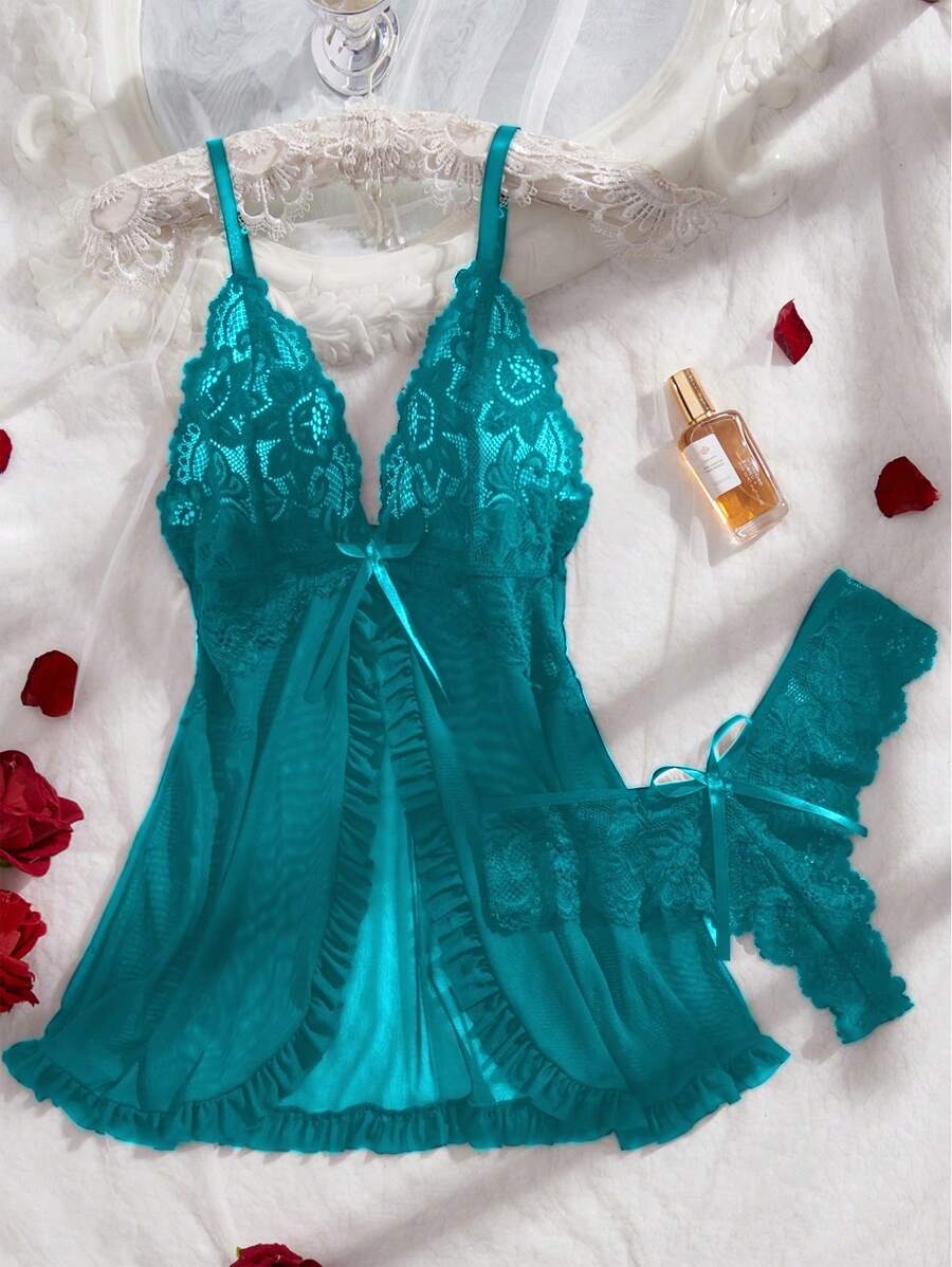 2pcs Lace Sexy Lingerie Set For Women, Suitable For Sleepwear And Loungewear