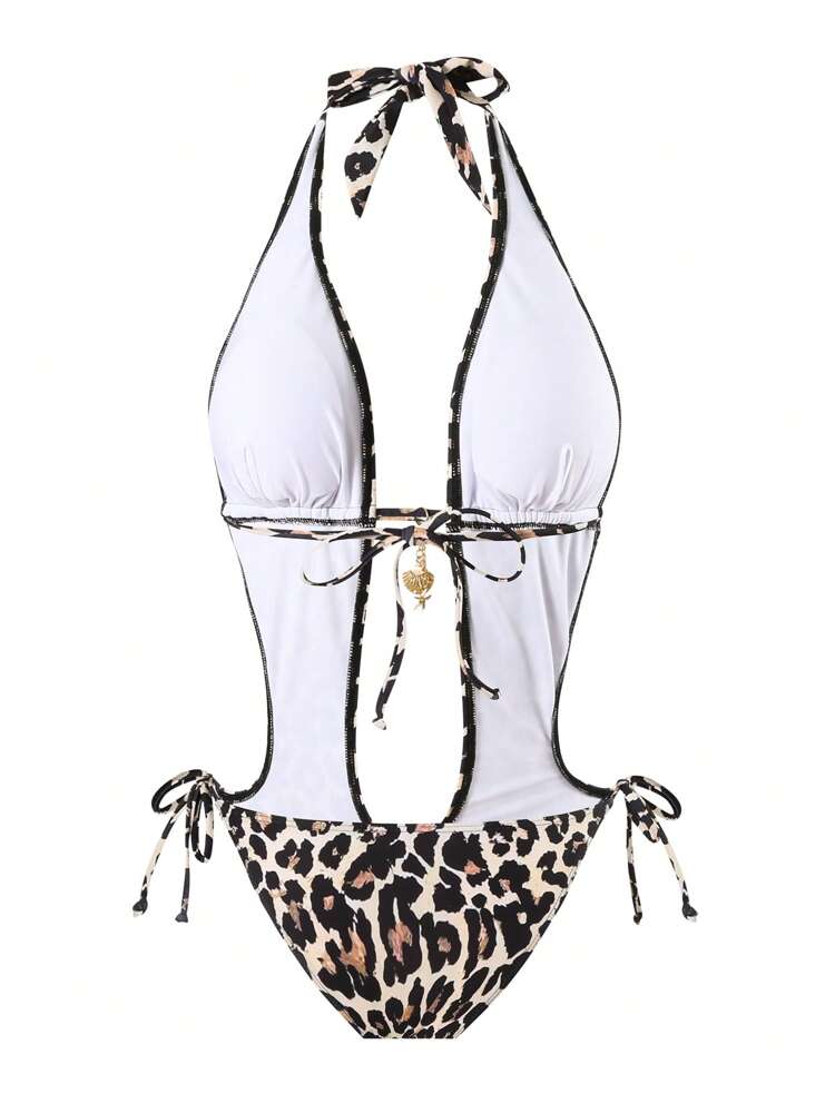 Swim SXY Sexy Leopard Print Hollow Out Monokini