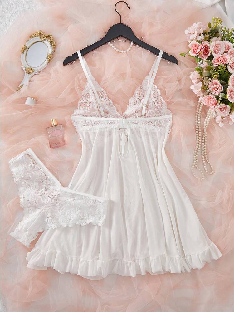 2pcs Lace Sexy Lingerie Set For Women, Suitable For Sleepwear And Loungewear