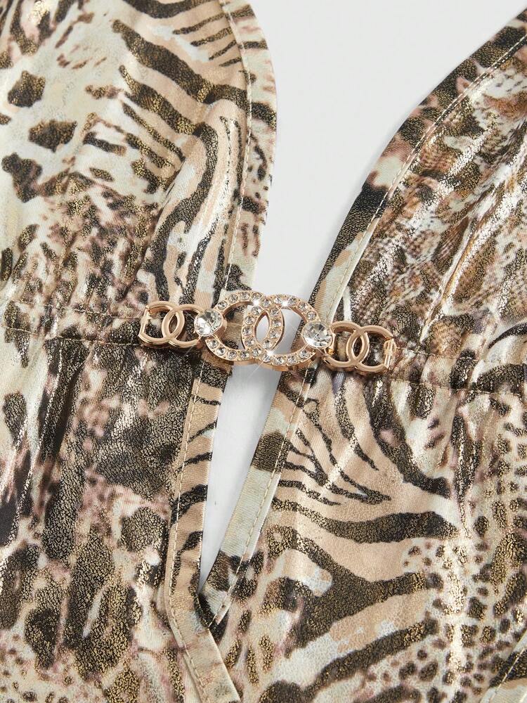 ROMWE Avant Women's Y2K Retro Sexy Leopard Print Metallic Decor Bodysuit