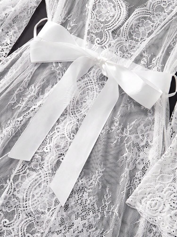 Deep V-Neck Lace Semi-Sheer Fashionable Charming Design Lingerie Set, Sexy Sleepwear For Women