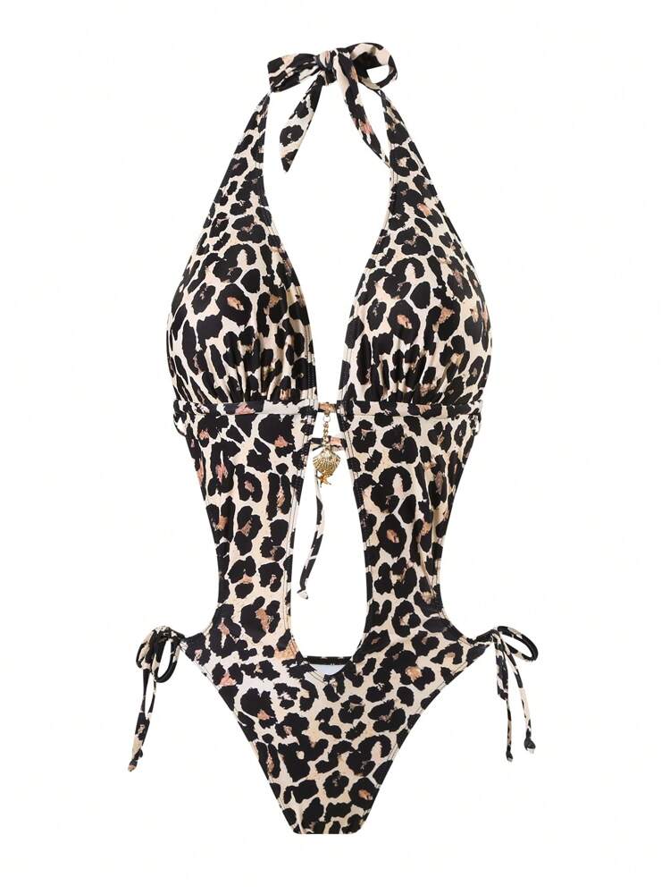 Swim SXY Sexy Leopard Print Hollow Out Monokini