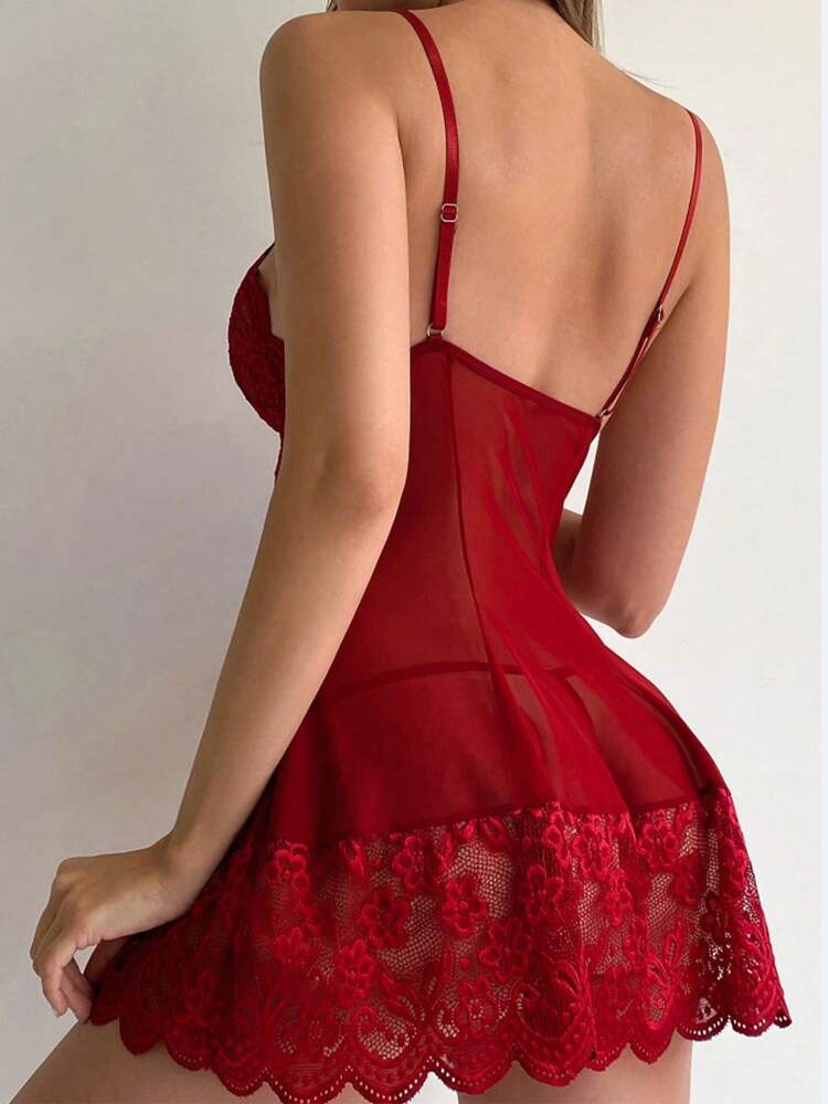 Women's Deep V-Neck Bow Decorative Sexy Strap Dress Temptation Lace Perspective Backless Multi Arm Mesh Mesh Dress Short Skirt Sleeping Skirt Sexy Underwear Sexy Pajama Home Wear Sexy Lingerie