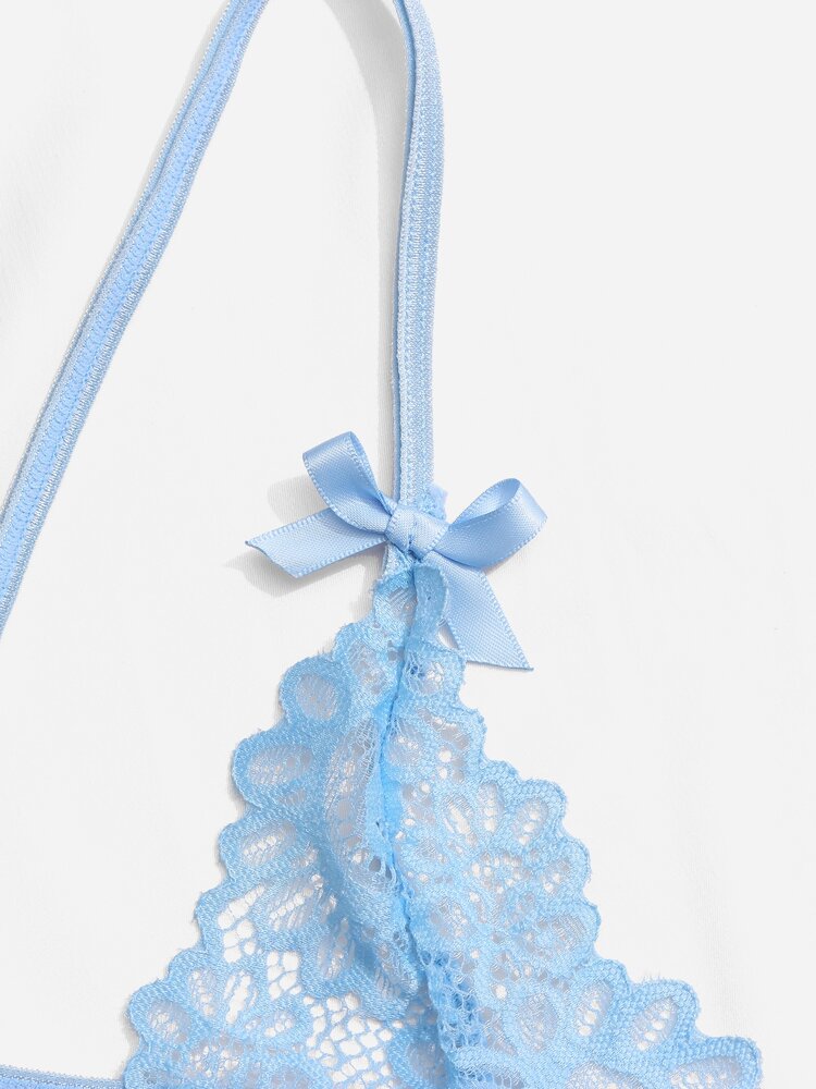 Classic Sexy Contrast Lace Sheer Mesh Backless Cross Teddy Bodysuit Lingerie