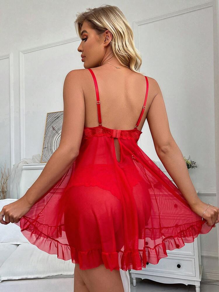 2pcs Lace Sexy Lingerie Set For Women, Suitable For Sleepwear And Loungewear